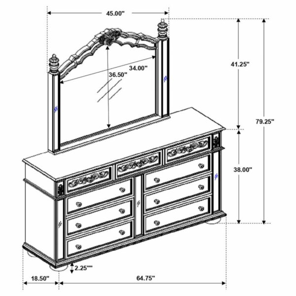 Heidi - 9-drawer Dresser With Mirror - Metallic Platinum - Image 2