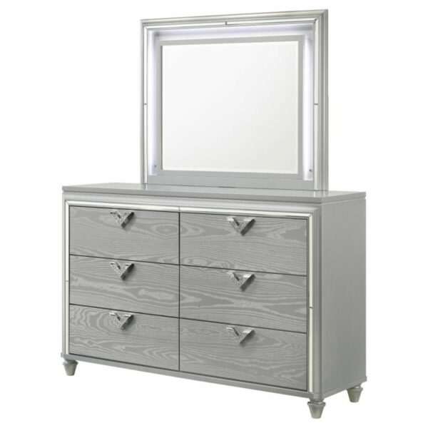 Veronica - 6-drawer Bedroom Dresser With Mirror - Light Silver - Image 8