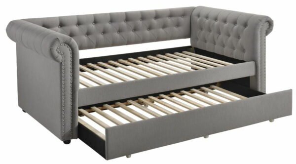 Kepner - Tufted Upholstered Day Bed With Trundle - Gray - Image 3