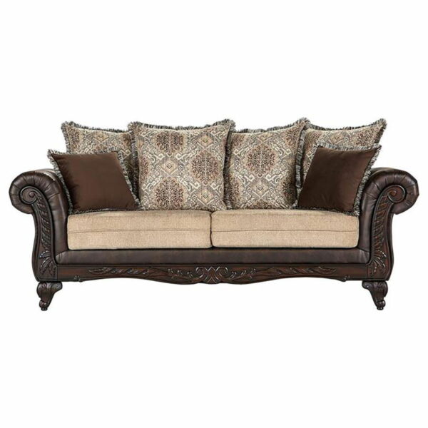 Elmbrook - Upholstered Rolled Arm Sofa Set With Intricate Wood - Image 4