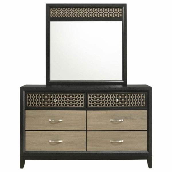 Valencia - 6-drawer Dresser With Mirror - Light Brown And Black - Image 11