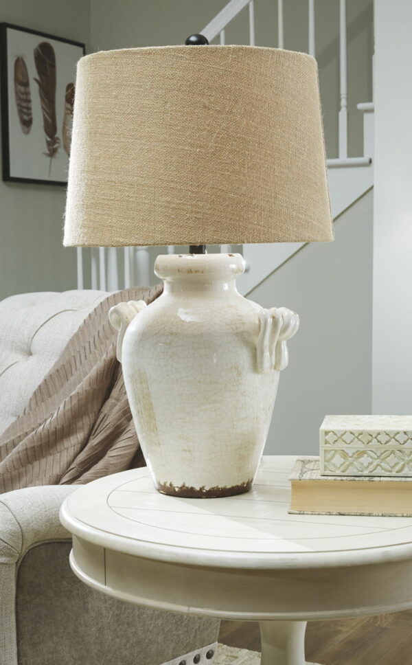 Emelda - Cream - Ceramic Table Lamp - Image 3
