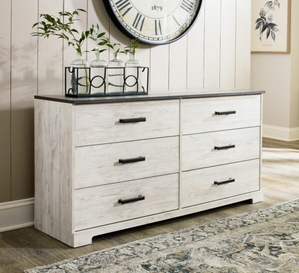 Shawburn - White / Black / Gray - Six Drawer Dresser - Pewter-tone Pulls - Image 3