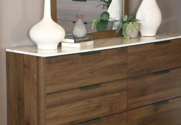 Mays - 6-Drawer Dresser With Mirror With Faux Marble Top - Walnut Brown - Image 10