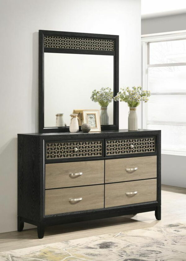 Valencia - 6-drawer Dresser With Mirror - Light Brown And Black - Image 3