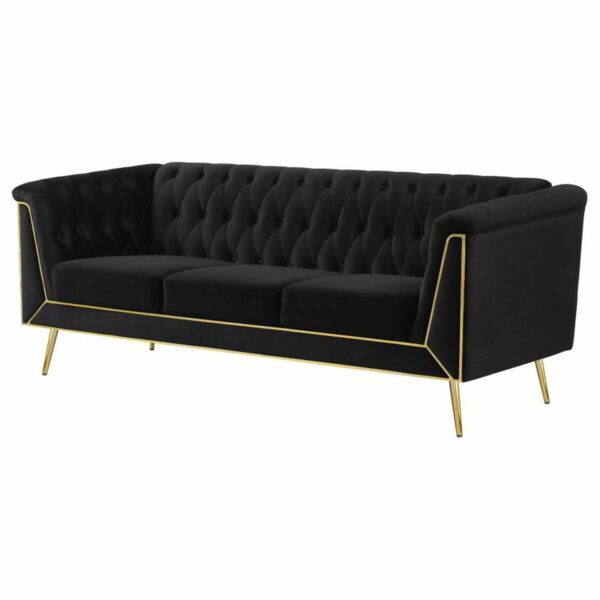 Holly - Tuxedo Arm Tufted Back Sofa - Black - Image 7