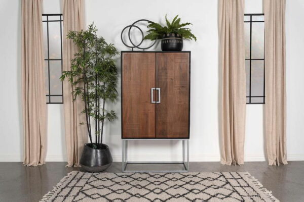 Borman - 2-Door Bar Cabinet Wine Storage - Walnut And Black - Image 8