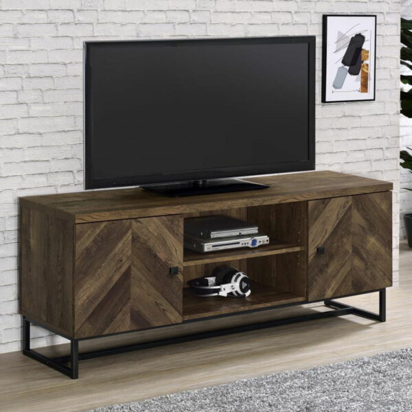 Myles - 2-Door TV Console With Adjustable Shelves - Rustic Oak Herringbone - Image 12