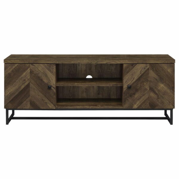 Myles - 2-Door TV Console With Adjustable Shelves - Rustic Oak Herringbone - Image 4