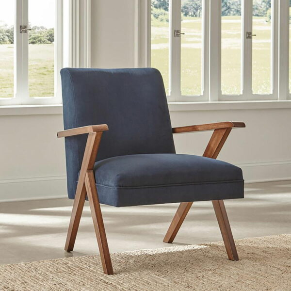 Cheryl - Wooden Arms Accent Chair - Dark Blue And Walnut - Image 10