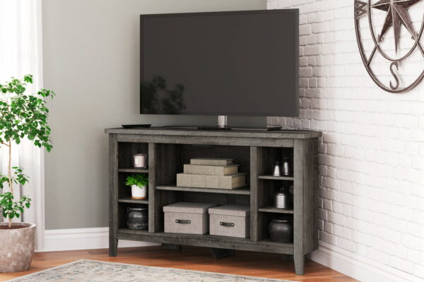 Arlenbry - Gray - Corner TV Stand With Glass/Stone Fireplace Insert - Image 6