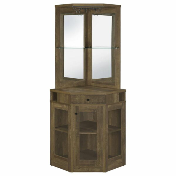 Alviso - Corner Bar Cabinet With Stemware Rack - Rustic Oak - Image 2