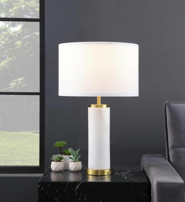 Lucius - Drum Shade Bedside Table Lamp - White And Gold - Image 3
