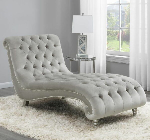Lydia - Tufted Cushion Chaise With Nailhead Trim - Gray - Image 2