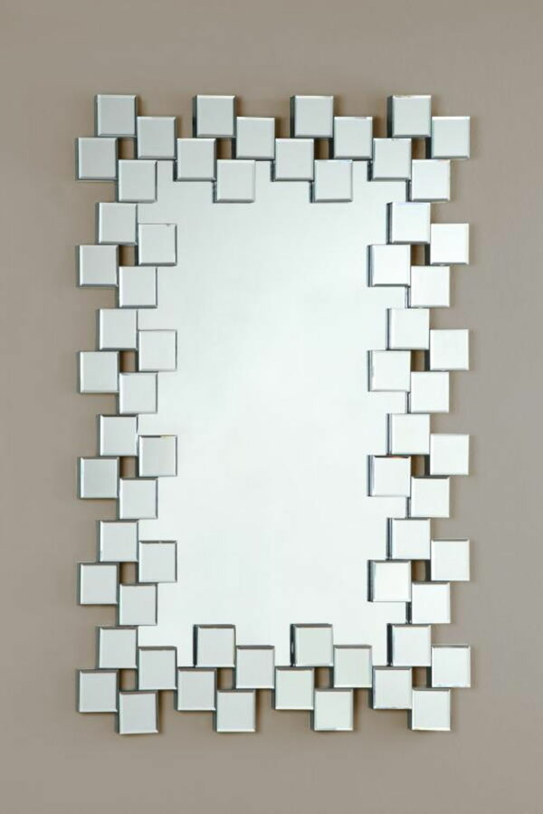 Pamela - Frameless Wall Mirror With Staggered Tiles - Silver - Image 3