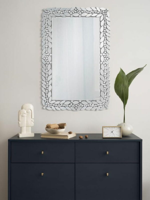 Cecily - Rectangular Leaves Frame Wall Mirror Faux Crystal - Image 3