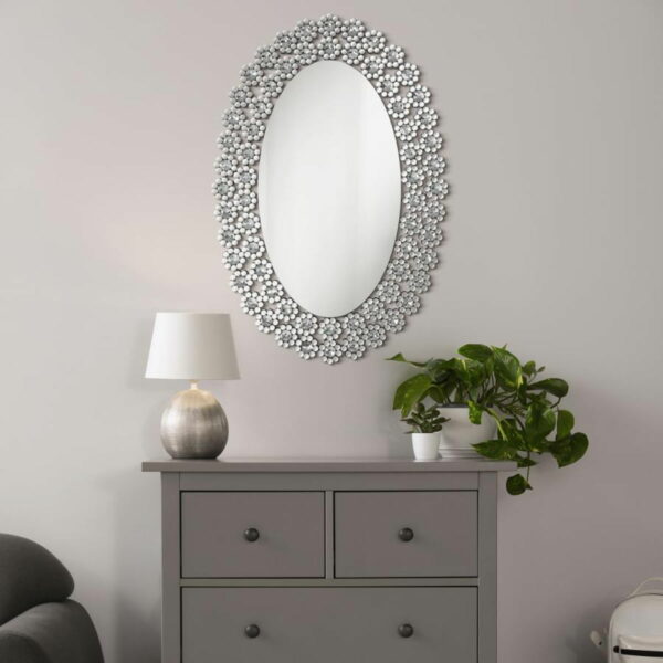 Colleen - Oval Wall Mirror With Faux Crystal Blossoms - Image 4