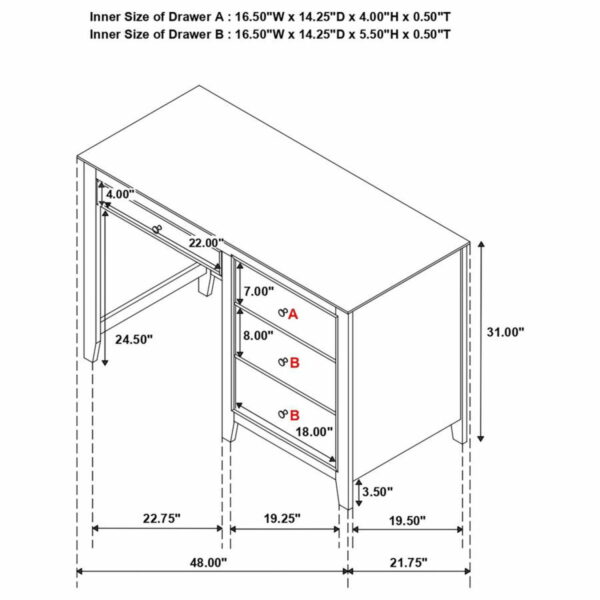 Selena - 3-Drawer Computer Desk Storage - Buttermilk - Image 5