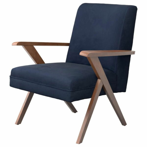 Cheryl - Wooden Arms Accent Chair - Dark Blue And Walnut - Image 4