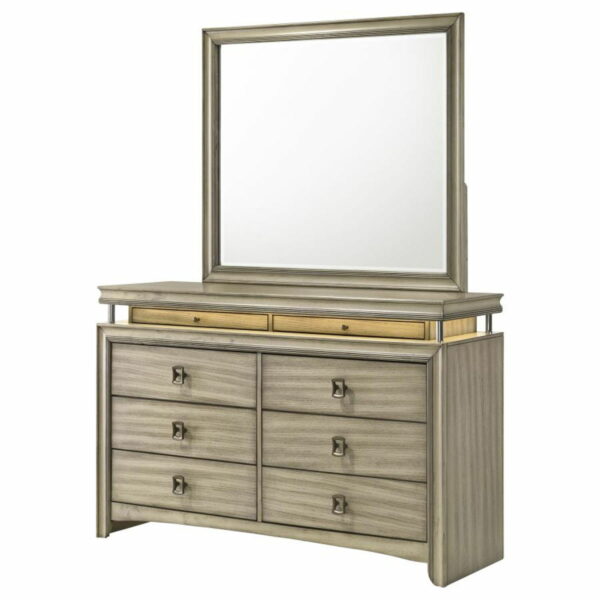 Giselle - 8-Drawer Bedroom Dresser With Mirror With LED - Rustic Beige - Image 2