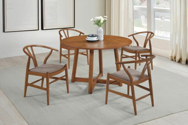 Dinah - 5 Piece Round Solid Wood Dining Set - Walnut - Image 2