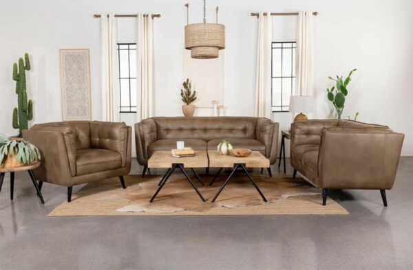 Thatcher - Upholstered Button Tufted Loveseat - Brown - Image 6