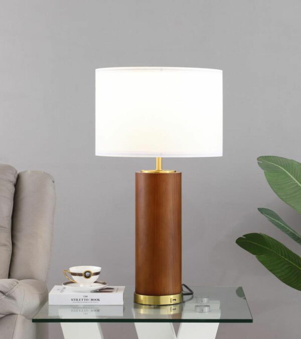 Aziel - Drum Shade Bedside Table Lamp - Cappuccino And Gold - Image 4