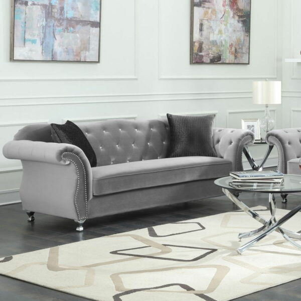 Frostine - Button Tufted Sofa - Silver - Image 9