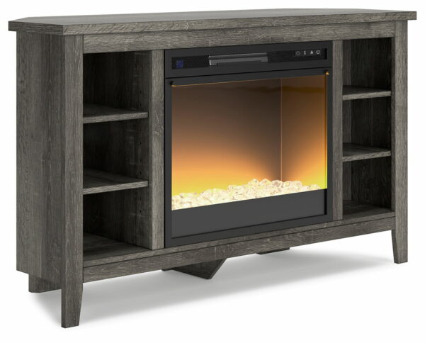 Arlenbry - Gray - Corner TV Stand With Glass/Stone Fireplace Insert - Image 2