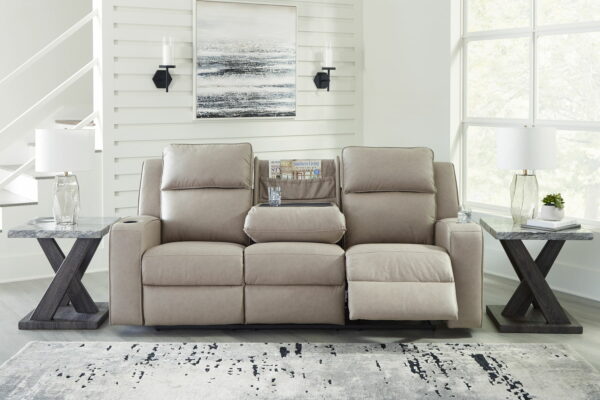 Lavenhorne - Pebble - Rec Sofa W/Drop Down Table - Image 2