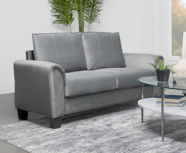 Davis - Upholstered Rolled Arm Loveseat - Grey - Image 2