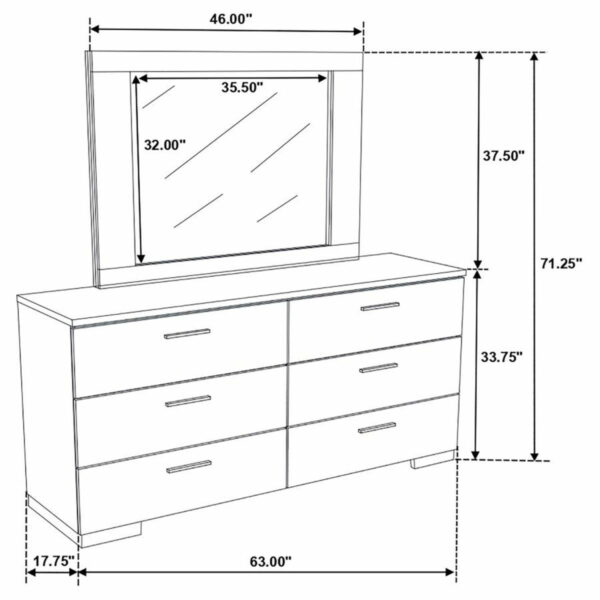 Felicity - 6-drawer Dresser With Mirror - Glossy White - Image 2