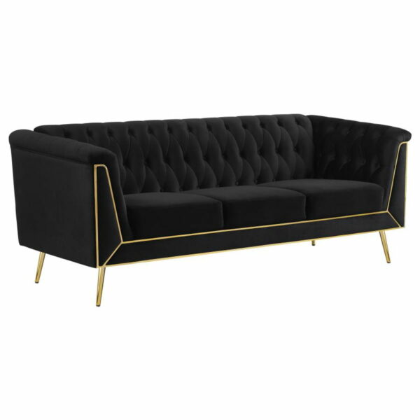 Holly - 2 Piece Tuxedo Arm Tufted Back Living Room Set - Black - Image 6