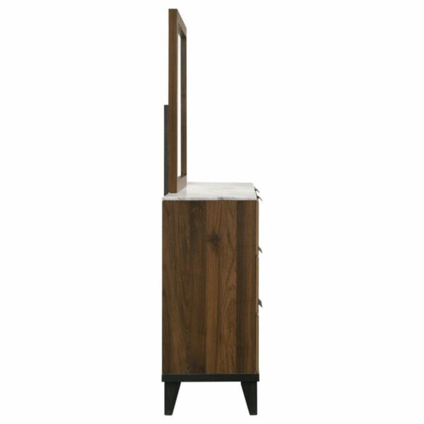Mays - 6-Drawer Dresser With Mirror With Faux Marble Top - Walnut Brown - Image 4