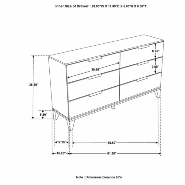 Mays - 6-Drawer Dresser With Faux Marble Top - Walnut Brown - Image 3