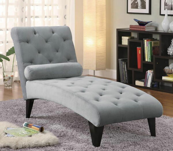 Daniel - Tufted Chaise With Small Bolster Pillow - Gray - Image 3