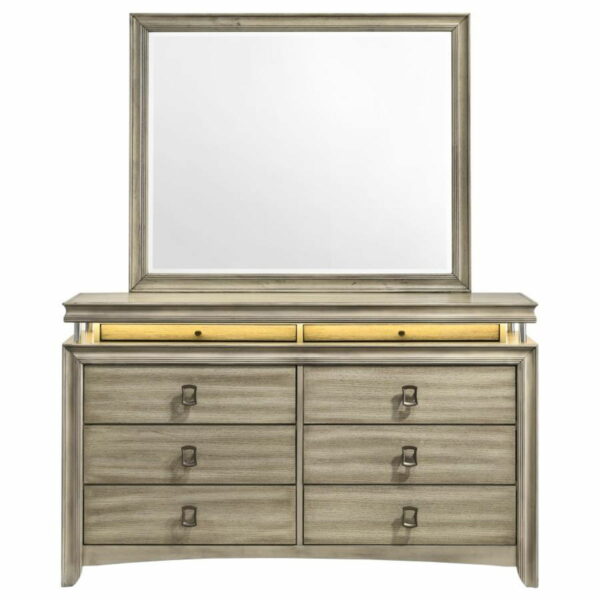 Giselle - 8-Drawer Bedroom Dresser With Mirror With LED - Rustic Beige - Image 12
