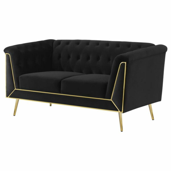 Holly - Tuxedo Arm Tufted Back Loveseat - Black - Image 3