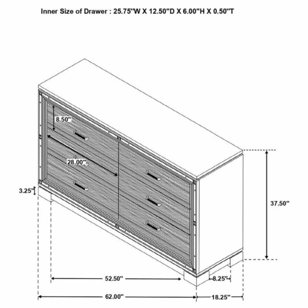 Cappola - Rectangular 6-Drawer Dresser - Silver And Black - Image 4