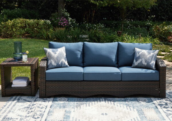 Windglow - Blue / Brown - Sofa With Cushion - Image 7