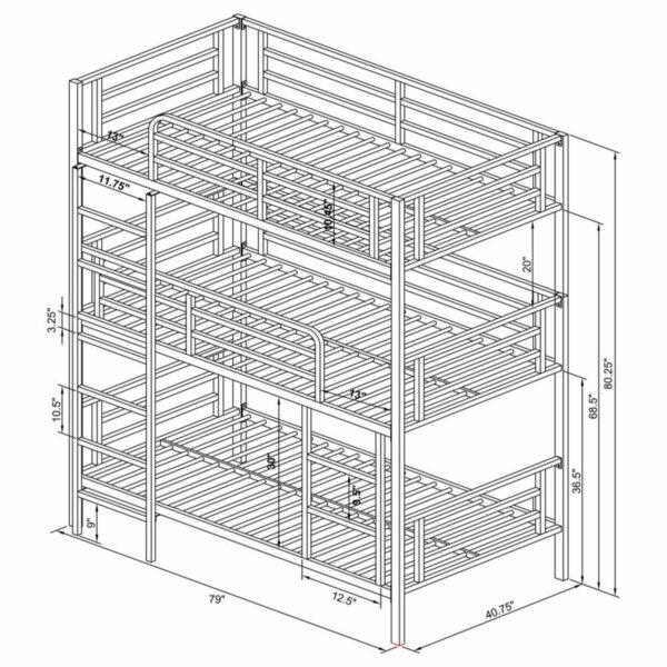 Maynard - Metal Triple Twin Bunk Bed - Gunmetal - Image 2