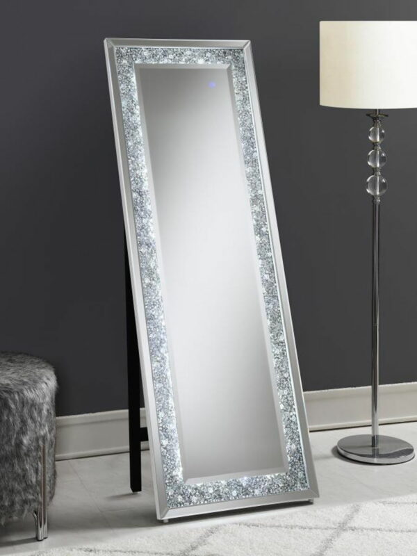 Carisi - Rectangular Standing Mirror With Led Lighting - Silver - Image 3
