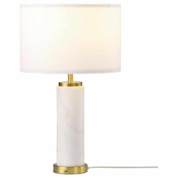 Lucius - Drum Shade Bedside Table Lamp - White And Gold - Image 2