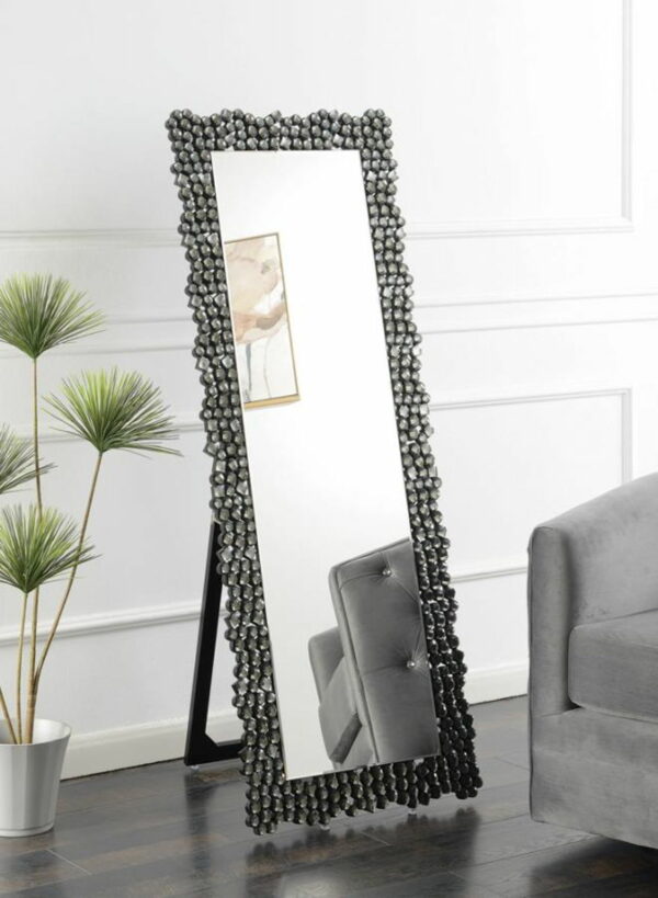 Mckay - Textural Frame Cheval Floor Mirror - Silver And Smoky Gray - Image 2