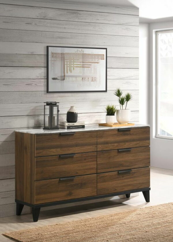 Mays - 6-Drawer Dresser With Faux Marble Top - Walnut Brown - Image 10