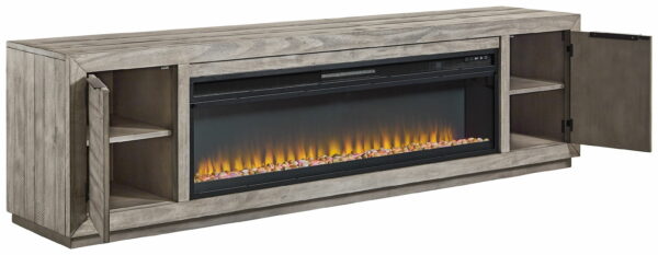 Naydell - Gray - 92" TV Stand With Wide Fireplace Insert - Image 4