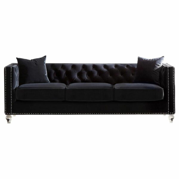 Delilah - Upholstered Tufted Tuxedo Arm Sofa - Black - Image 9