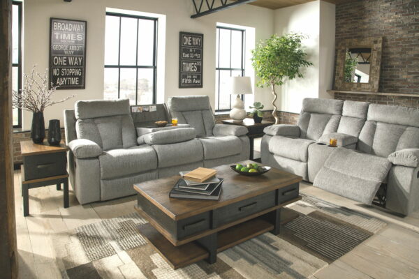 Mitchiner - Fog - Rec Sofa W/Drop Down Table - Image 9