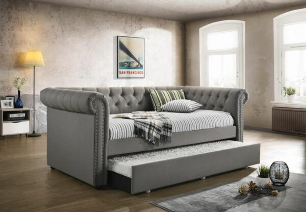 Kepner - Tufted Upholstered Day Bed With Trundle - Gray - Image 2