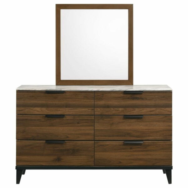 Mays - 6-Drawer Dresser With Mirror With Faux Marble Top - Walnut Brown - Image 3